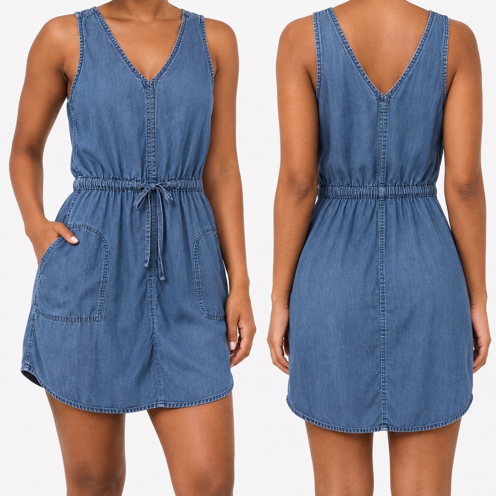 Time and Tru Romper Womens XS 0-2 Blue Lyocell Sleeveless V-Neck Pockets 0518